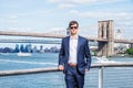 Young Handsome American Man traveling, relaxing in New York City Royalty Free Stock Photo