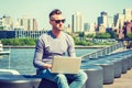 Young handsome American man traveling, working in New York City Royalty Free Stock Photo