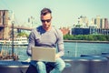 Young handsome American man traveling, working in New York City Royalty Free Stock Photo