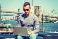 Young handsome American man traveling, working in New York City Royalty Free Stock Photo