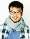 young handsome asian man hipster in glasses on white background, Royalty Free Stock Photo