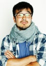 Young handsome asian man hipster in glasses on white background, Royalty Free Stock Photo