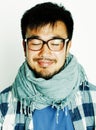 Young handsome asian man hipster in glasses on white background, Royalty Free Stock Photo