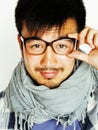 young handsome asian man hipster in glasses on white background, Royalty Free Stock Photo