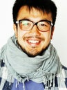 Young handsome asian man hipster in glasses on white background Royalty Free Stock Photo