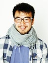 young handsome asian man hipster in glasses on white background, Royalty Free Stock Photo