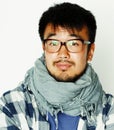 young handsome asian man hipster in glasses on white background, Royalty Free Stock Photo