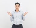 Young handsome business asian man making doubts gesture isolated on white background. Royalty Free Stock Photo