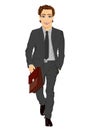 Young handsome business man with briefcase walking forward