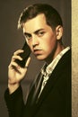 Young handsome business man calling on cell phone on city street Royalty Free Stock Photo