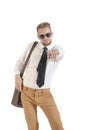 Young handsome business man standing with finger pointing at camera Royalty Free Stock Photo