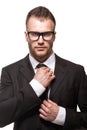 Businessmanman in black suit and glasses Royalty Free Stock Photo