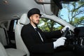 Young handsome driver in luxury car Royalty Free Stock Photo