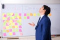 The young handsome employee in front of whiteboard with to-do list Royalty Free Stock Photo