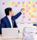 Young handsome employee in front of whiteboard with to-do list Royalty Free Stock Photo