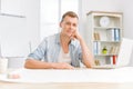 Young handsome employee sitting at the desk Royalty Free Stock Photo