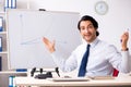 The young handsome financial speciaist in front of white board Royalty Free Stock Photo