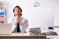 The young handsome financial speciaist in front of white board Royalty Free Stock Photo