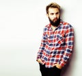 Young handsome hipster bearded guy looking brutal isolated on white background, lifestyle people concept Royalty Free Stock Photo