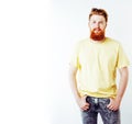 Young handsome hipster ginger bearded guy looking brutal isolate Royalty Free Stock Photo