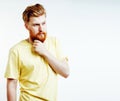 Young handsome hipster ginger bearded guy looking brutal isolate Royalty Free Stock Photo