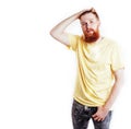 Young handsome hipster ginger bearded guy looking brutal isolate Royalty Free Stock Photo