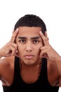 Young and handsome latin man, hands holding face Royalty Free Stock Photo