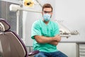 Young handsome male doctor wearing dentist mask and glasses Royalty Free Stock Photo