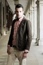 Young handsome man, model of fashion in the street Royalty Free Stock Photo