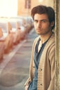 Young handsome man model in the street, urban scene. men Royalty Free Stock Photo