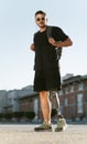 Man with prosthetic leg. Royalty Free Stock Photo