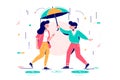 Young handsome man protects attractive woman from rain. Royalty Free Stock Photo