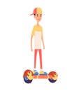 Young handsome man riding an giroboard, modern outdoor transport, standing pose. People riding electric. Design for rent