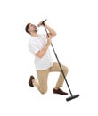 Young handsome man singing in microphone Royalty Free Stock Photo