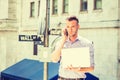 Young handsome man traveling, working in New York City Royalty Free Stock Photo