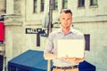 Young handsome man traveling, working in New York City Royalty Free Stock Photo