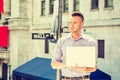 Young handsome man traveling, working in New York City Royalty Free Stock Photo