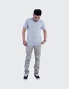 Young handsome man was posing wearing heather grey t-shirt short sleeve with mockup concept Royalty Free Stock Photo