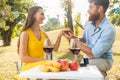 Young man showing to beautiful girlfriend an engagement ring Royalty Free Stock Photo