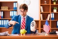 The young handsome politician sitting in office