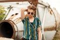 Young handsome stylish guy with sunglasses in a beach shirt Royalty Free Stock Photo