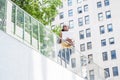 Young Happy African American Man working outside in New York City Royalty Free Stock Photo