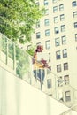 Young Happy African American Man working outside in New York City Royalty Free Stock Photo