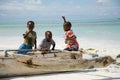 Young happy african boys on fishing boat Royalty Free Stock Photo