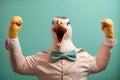 Studio portrait of young happy amazed excited duck, created with Generative AI technology