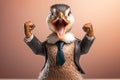 Studio portrait of young happy amazed excited duck, created with Generative AI technology