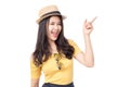 Young happy Asian woman with smiley wearing nice yellow dress. summer concept Royalty Free Stock Photo