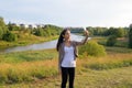 Young happy Asian woman taking selfie against relaxing view of nature Royalty Free Stock Photo
