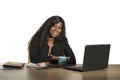 Young happy and attractive black afro American business woman working at office computer desk smiling successful posing corporate Royalty Free Stock Photo