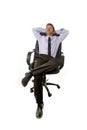 Young happy attractive businessman leaning relaxed sitting on office chair isolated on white Royalty Free Stock Photo